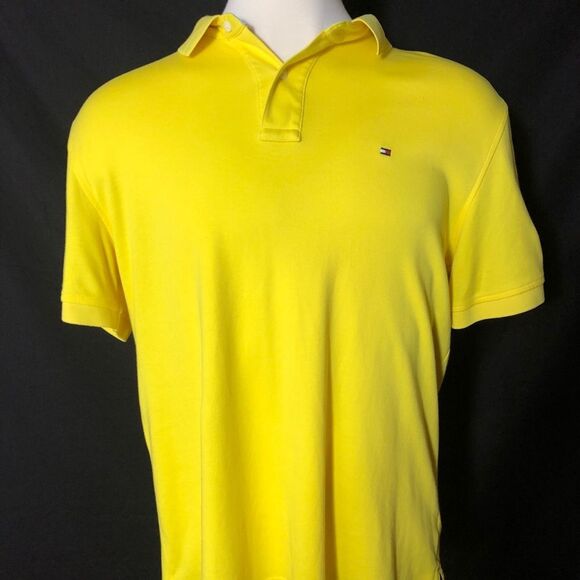 Tommy Hilfiger Men's XL Yellow Short Sleeve 3/4 Button Collared Polo Shirt - Picture 4 of 6